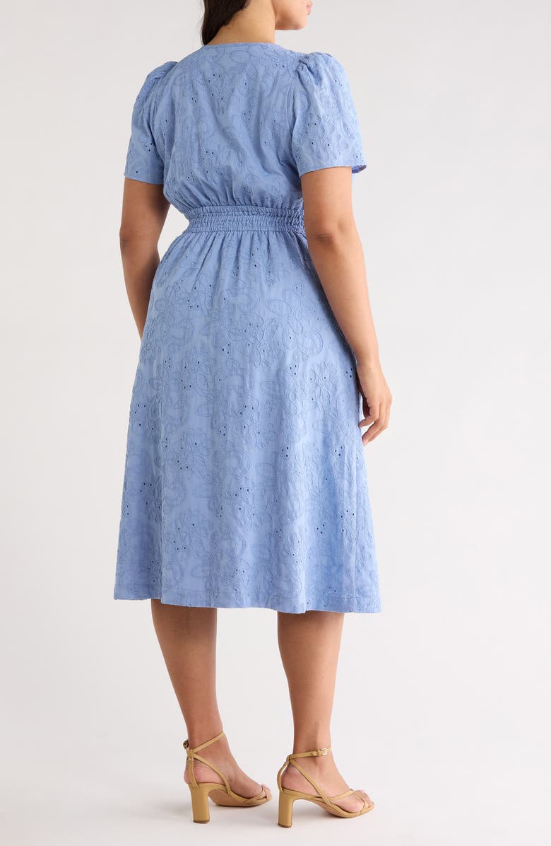 Anne Klein Embroidered Eyelet Lace Dress, Alternate, color, Surf Blue