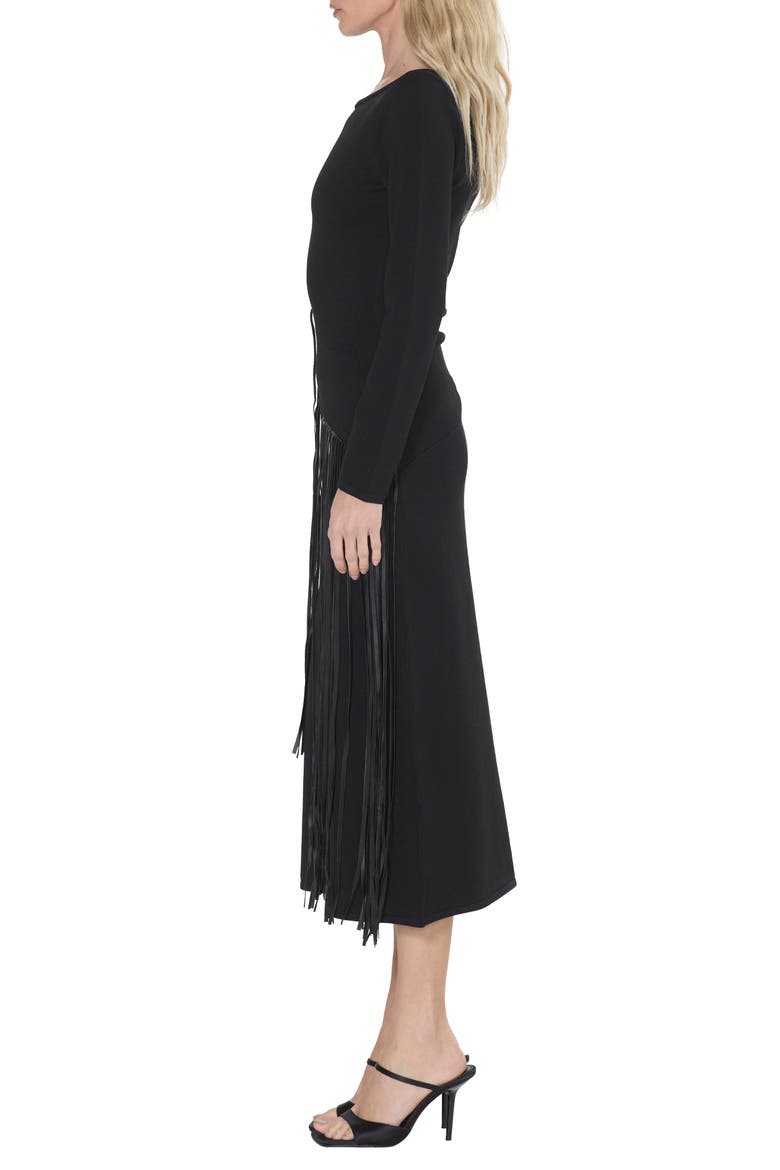 Jessica Fringe Long Sleeve Midi Dress, Alternate, color, BLACK