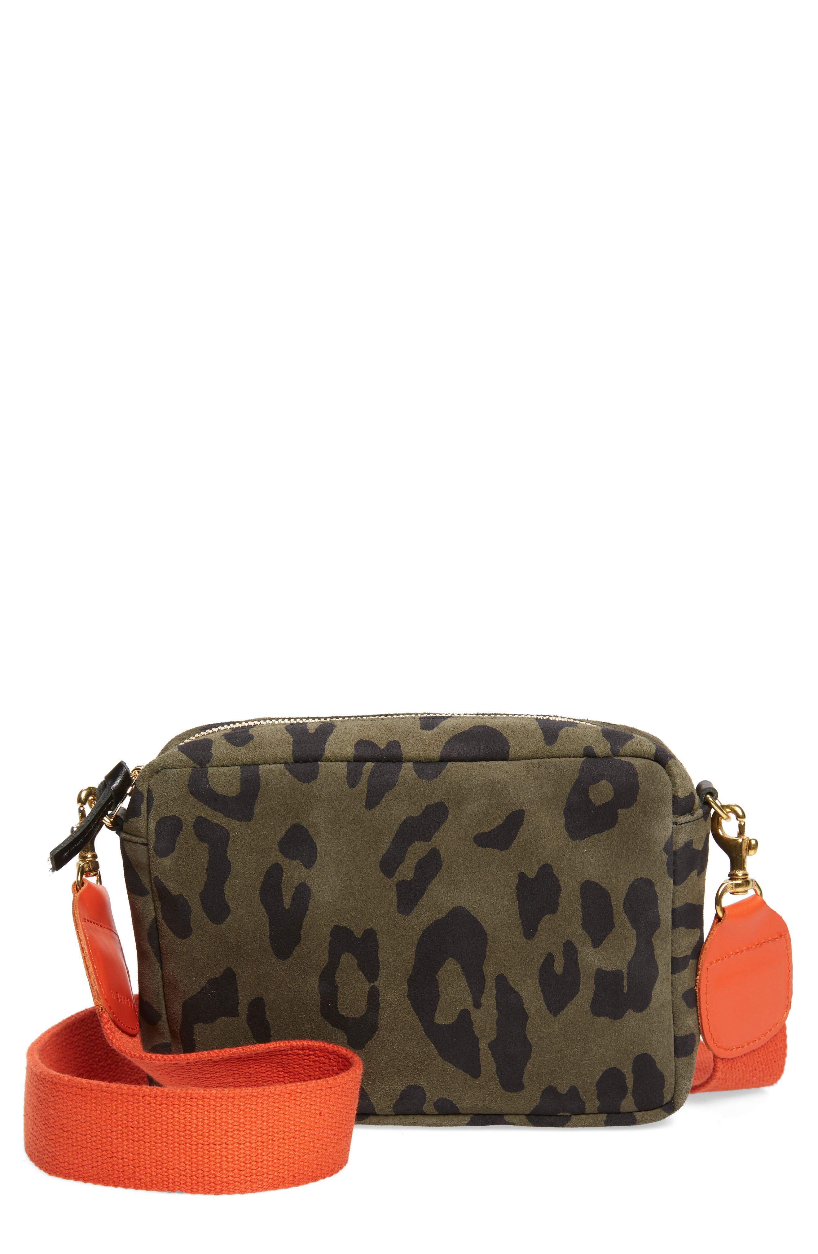 Midi Leopard Print Leather Shoulder Bag, Main, color, ARMY PABLO CAT