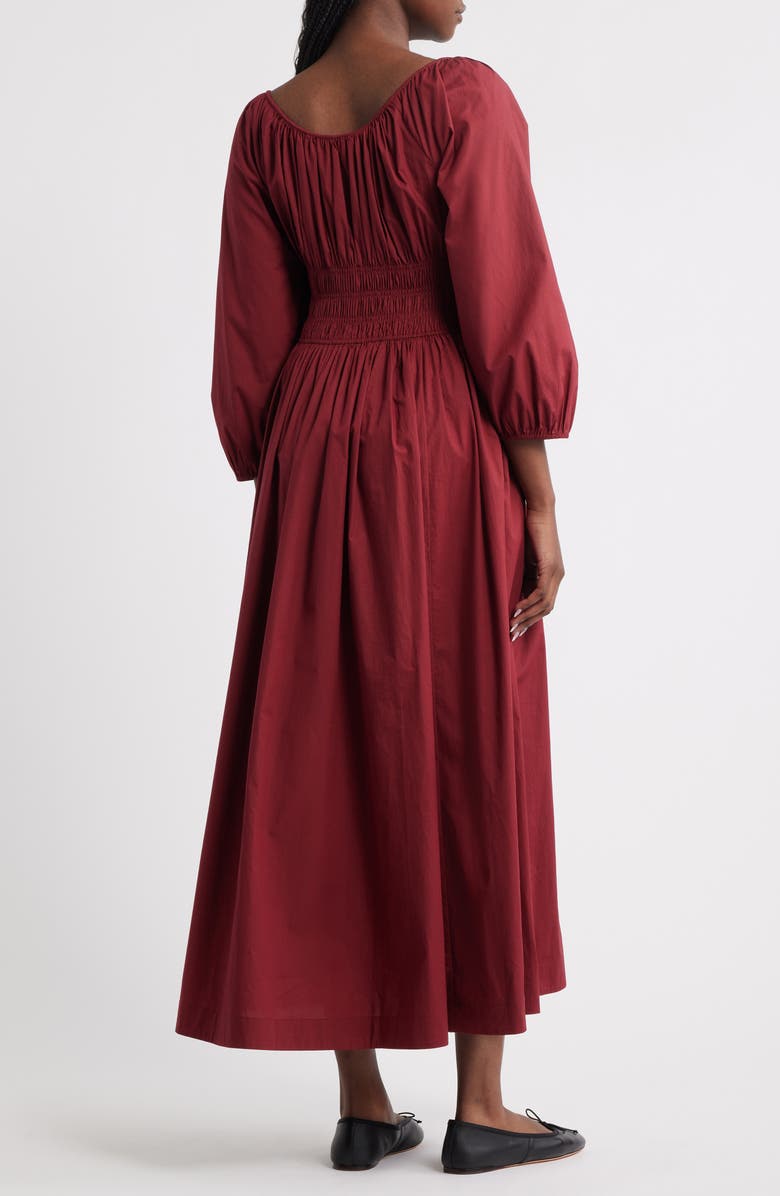 DÔEN Quintessa Shirred Organic Cotton Maxi Dress, Alternate, color, Deep Crimson