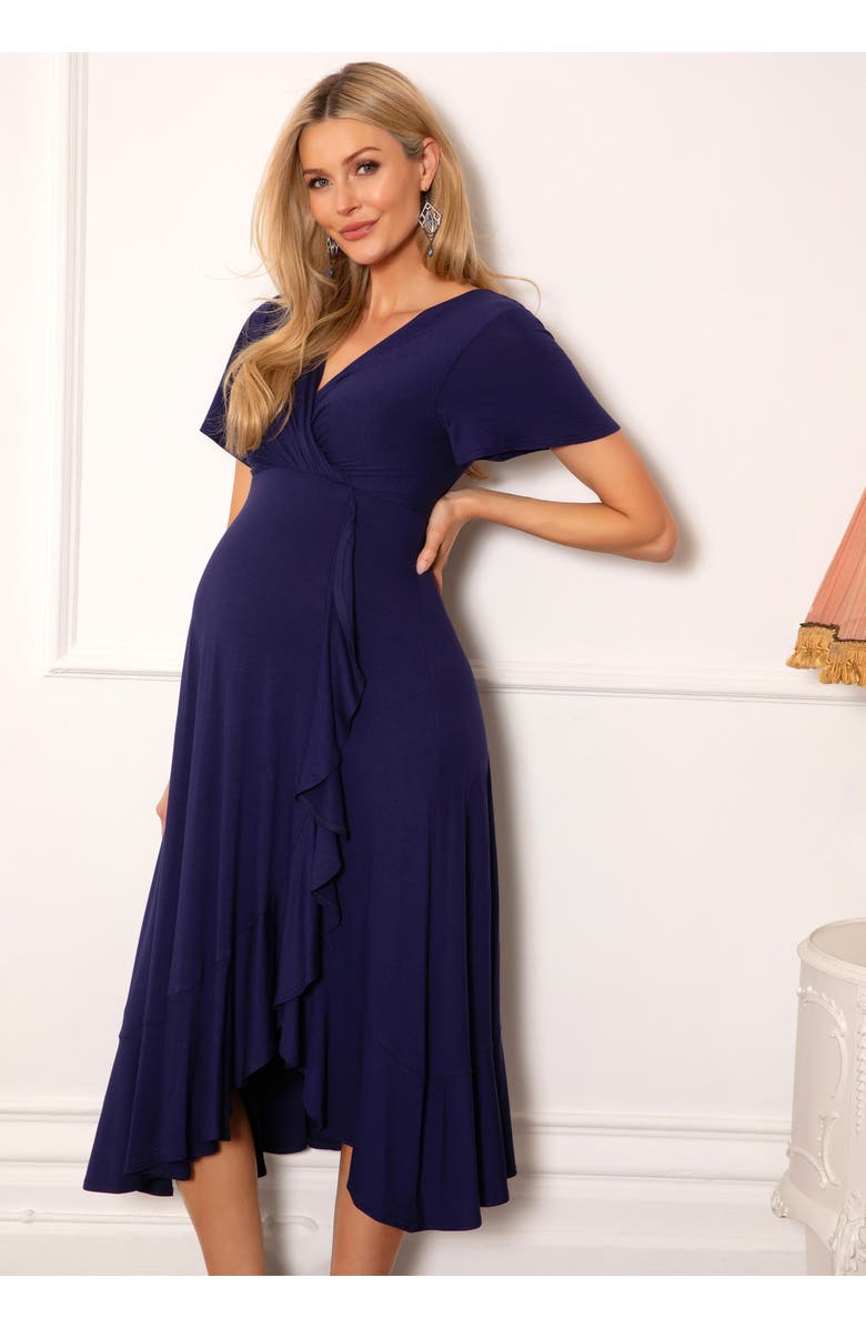 Tiffany Rose Maternity Waterfall Midi Maternity Dress, Alternate, color, Eclipse Blue