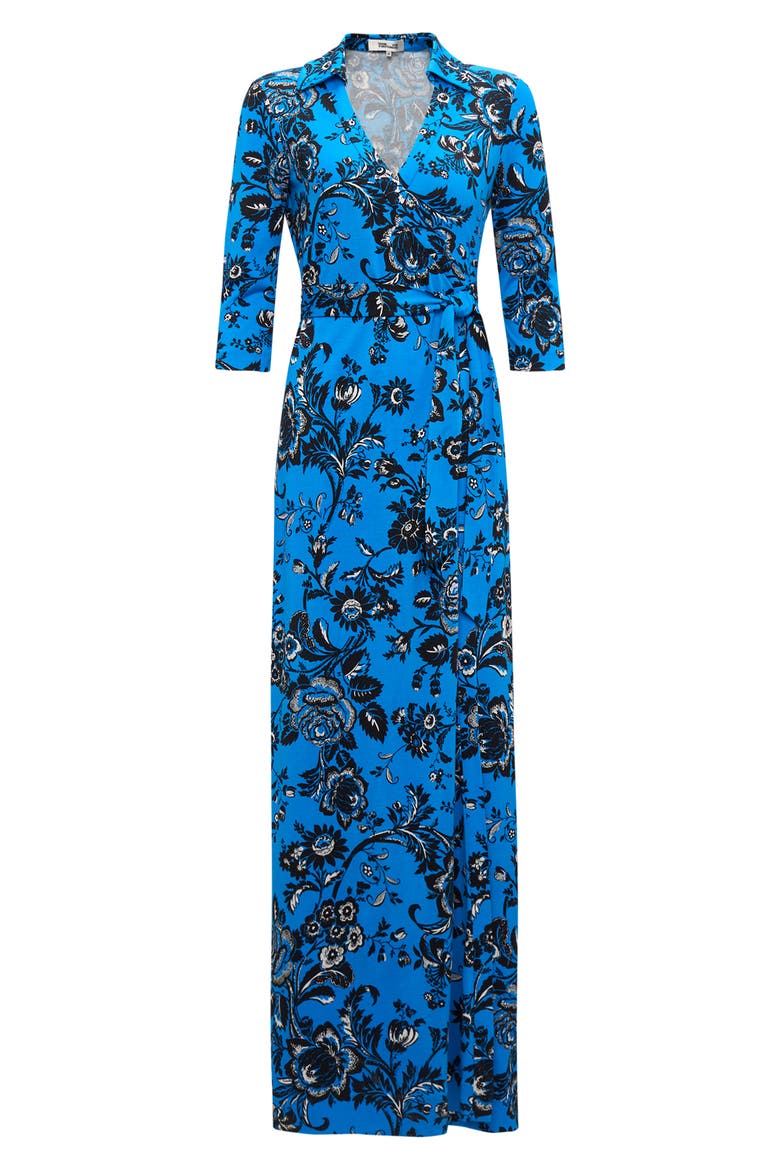 Abigail Floral Silk Wrap Maxi Dress, Alternate, color, NIGHT VINE BLUE LG