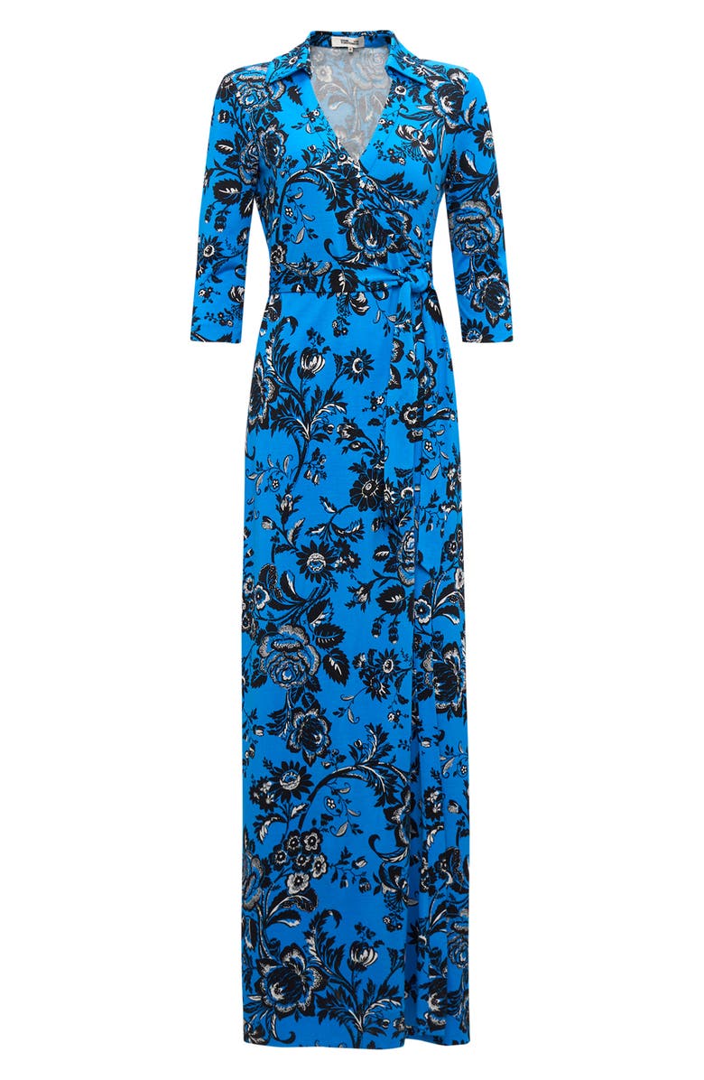 DVF Abigail Floral Silk Wrap Maxi Dress, Alternate, color, Night Vine Blue Lg