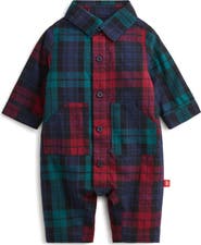Magnetic Me Kids' Plaid Flannel Romper