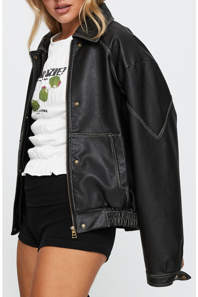 Jaxton Faux Leather Jacket, Alternate, color, BLACK