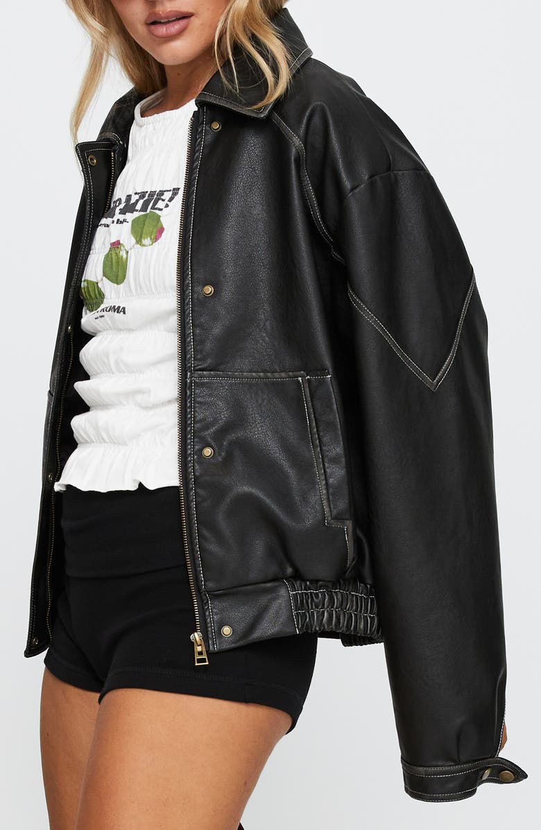 Princess Polly Jaxton Faux Leather Jacket, Alternate, color, Black