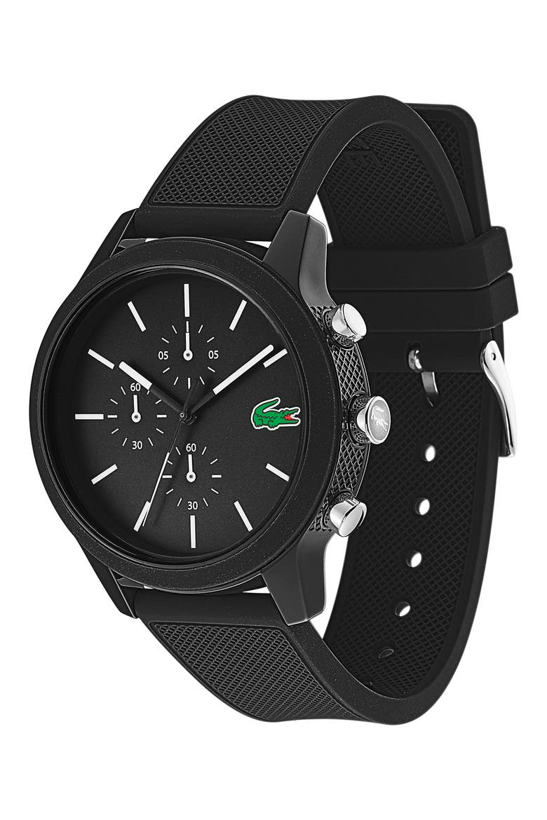 12.12 Chronograph Silicone Band Watch, 44mm, Alternate, color, BLACK