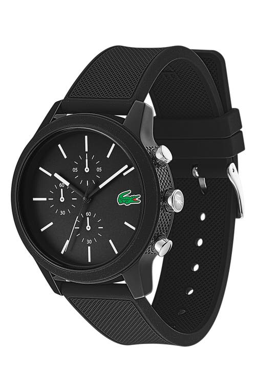Lacoste Men's Chronograph L.12.12 Black Silicone Strap Watch 44mm Women's Shoes In Black
