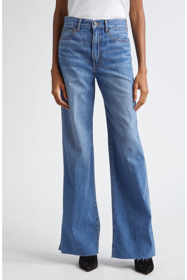 Taylor High Waist Raw Hem Wide Leg Jeans, Main, color, BRIGHT LAKESHORE