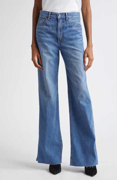 Veronica Beard Taylor High Waist Raw Hem Wide Leg Jeans