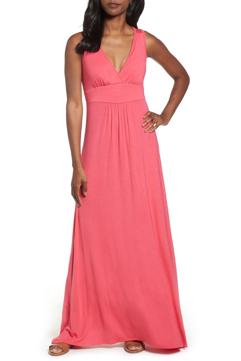 V-Neck Jersey Maxi Dress, Main, color, PINK POLISH