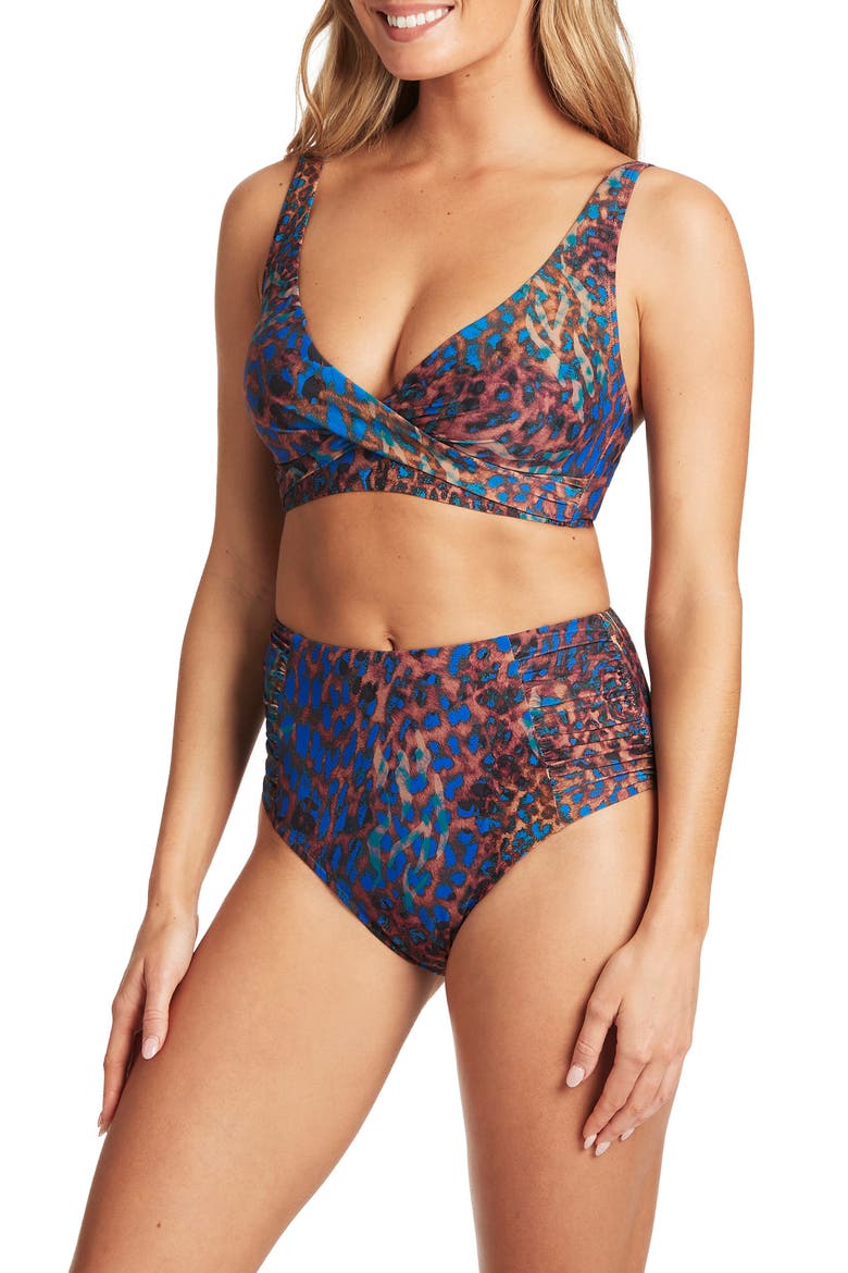Cross Front Multifit Bikini Top, Alternate, color, BLUE