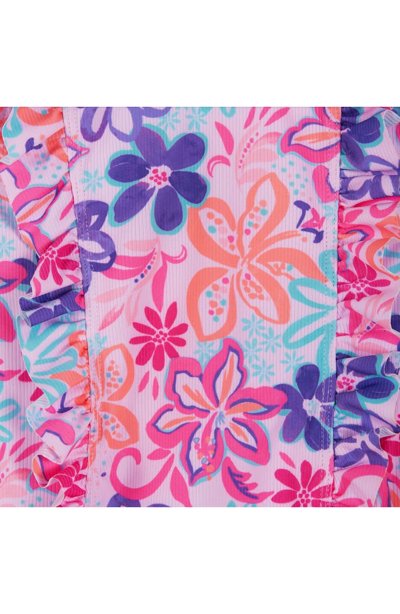 Andy & Evan Ribbed Ruffled One-Piece Swimsuit, Alternate, color, Purple Tropic