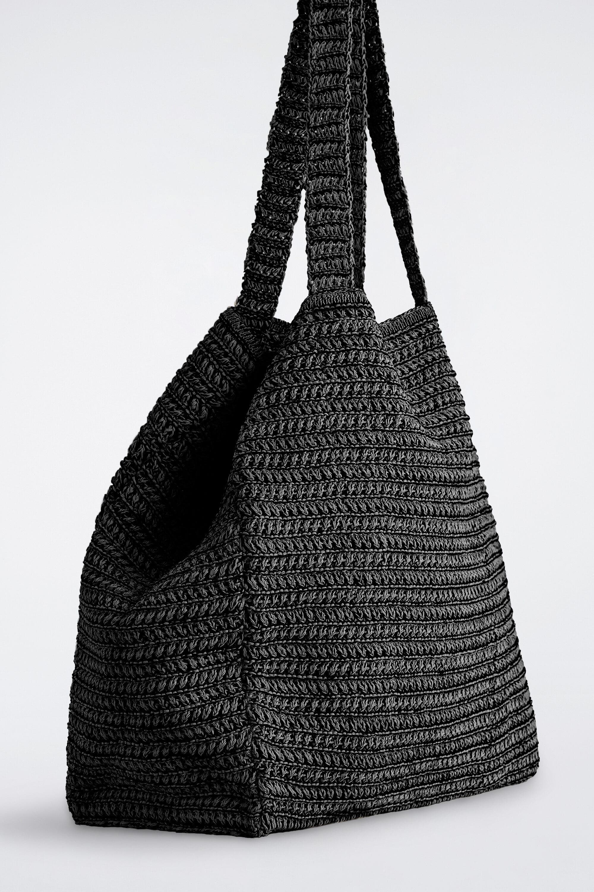 Knitted Tote Bag, Alternate, color, BLACK / WHITE