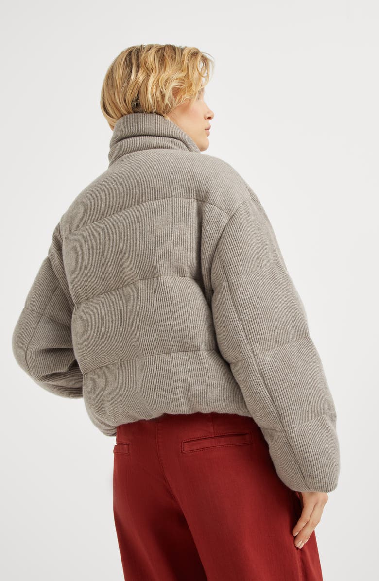 Brunello Cucinelli Cashmere English rib knit down jacket with shiny trims, Alternate, color, 