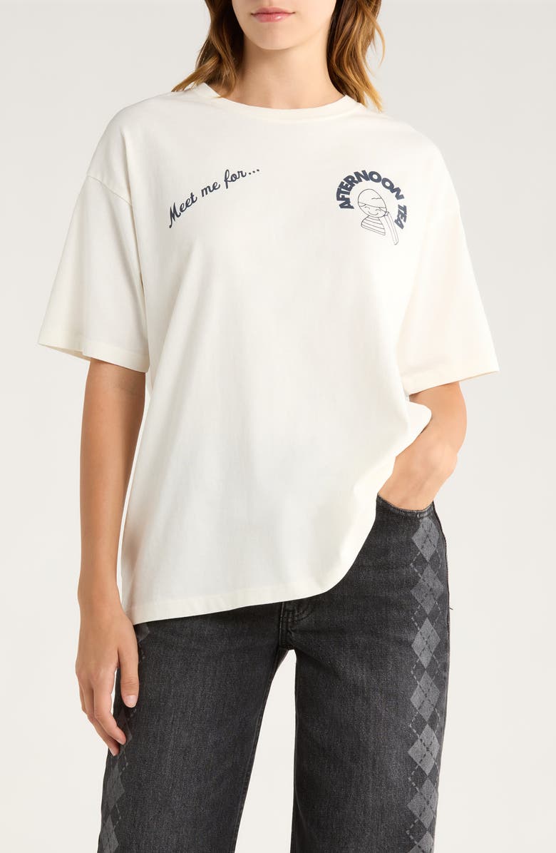 Damson Madder Afternoon Tea Organic Cotton Boyfriend T-Shirt, Main, color, White