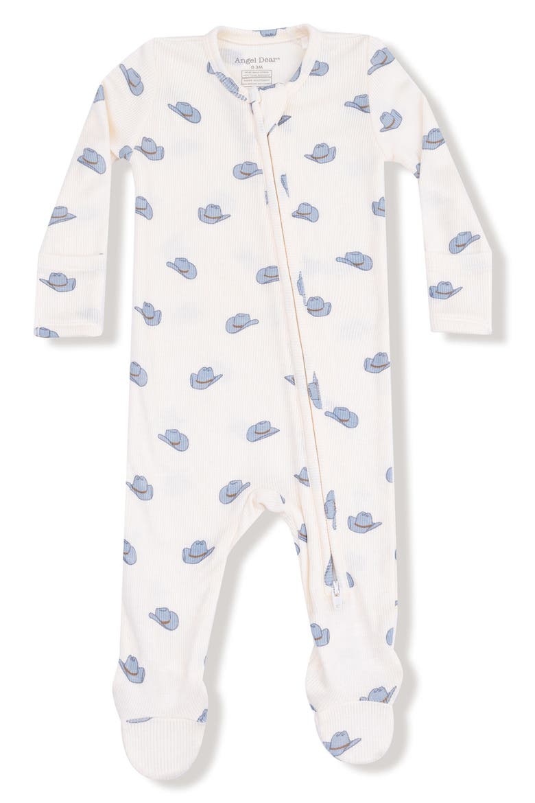 Cowboy Hats Print Rib Footie, Main, color, IVORY/ BLUE