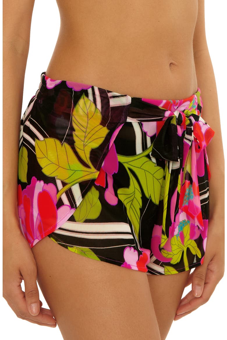Bougainvillea Tie Waist Print Cover-Up Shorts, Alternate, color, BLACK MULTI