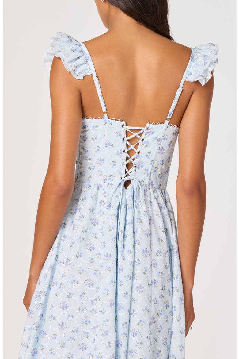 Wedelia Floral Print Ruffle Strap Midi Dress, Alternate, color, BLUE FLORAL