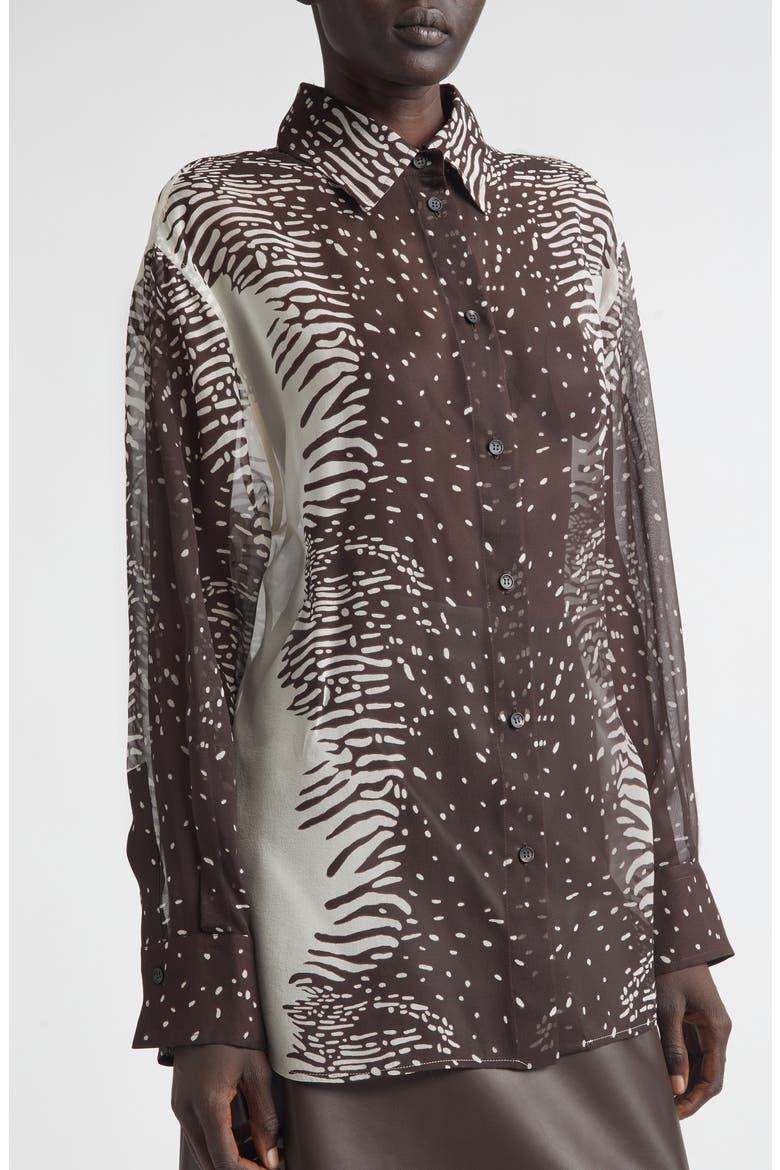 Animal Print Silk Chiffon Button-Up Shirt, Alternate, color, 0967/ 701 PARCHMENT/ EXPRESSO