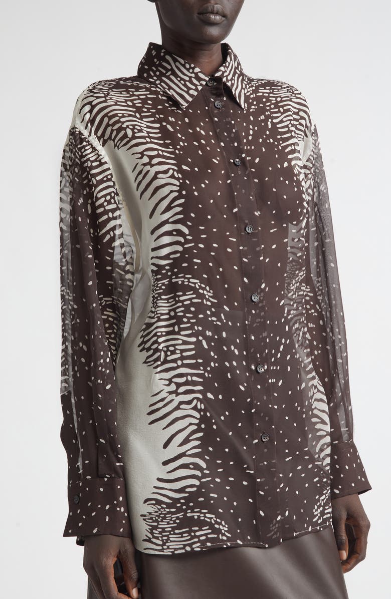 FERRAGAMO Animal Print Silk Chiffon Button-Up Shirt, Alternate, color, 0967/ 701 Parchment/ Expresso
