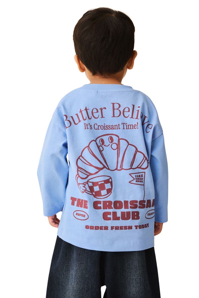 Kids' Croissant Club Long Sleeve Cotton Graphic T-Shirt, Alternate, color, BLUE