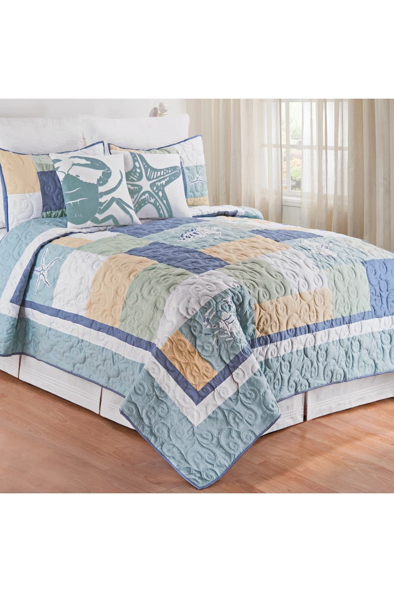 Water's Edge Full and Queen Cotton Lightweight Machine Washable Reversible Quilt, Main, color, Blue