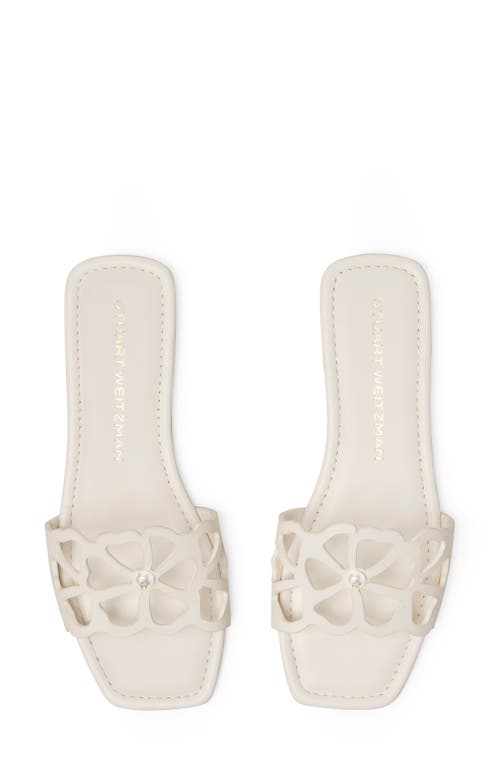 Stuart Weitzman Jasmine Leather Cutout Flat Slide Sandals In White
