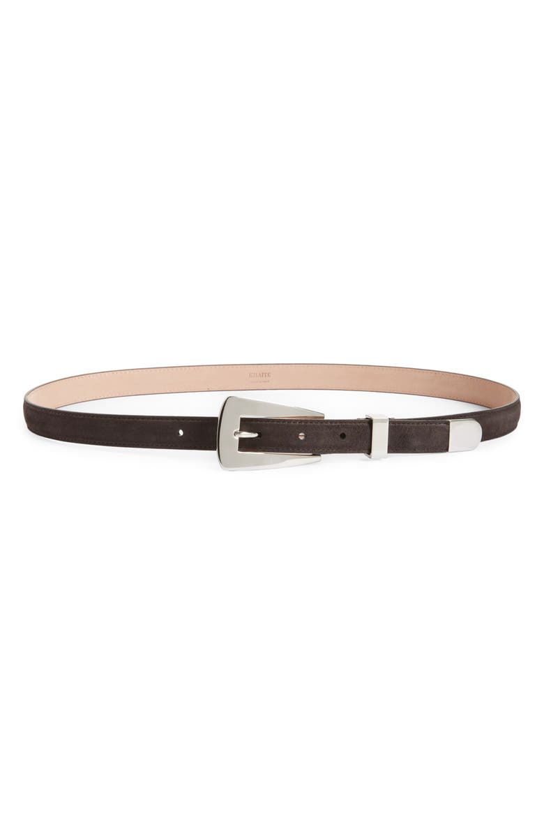 Khaite Lucca Suede Belt, Main, color, Dark Brown