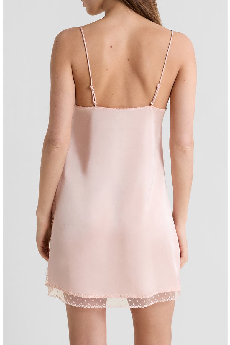 Plume Lace Trim Satin Chemise, Alternate, color, POWDER PINK