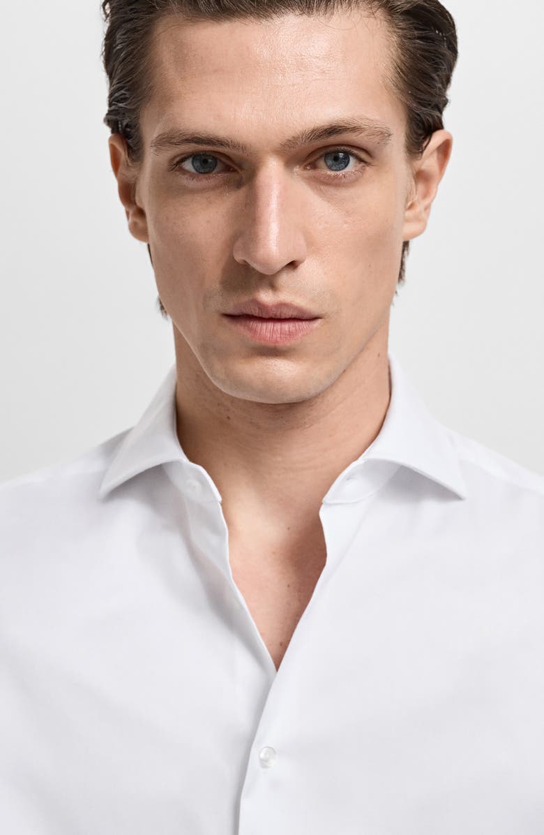 MANGO Slim Fit Cotton Twill Button-Up Shirt, Alternate, color, White