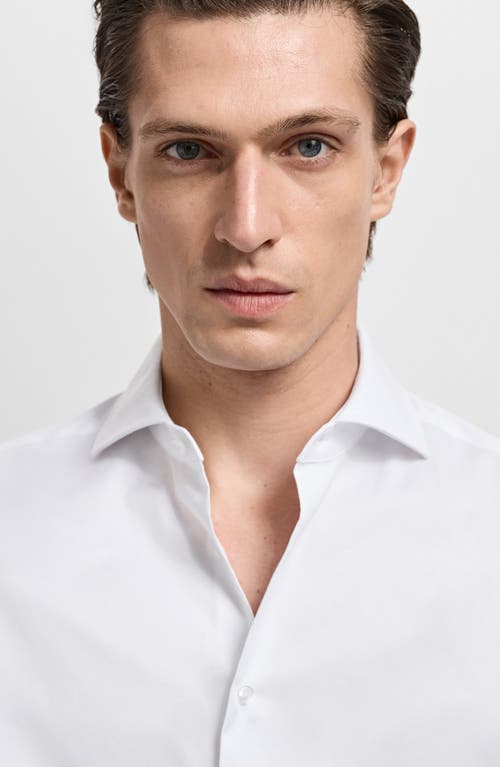 Mango Slim Fit Cotton Herringbone Suit Button-up Shirt In White