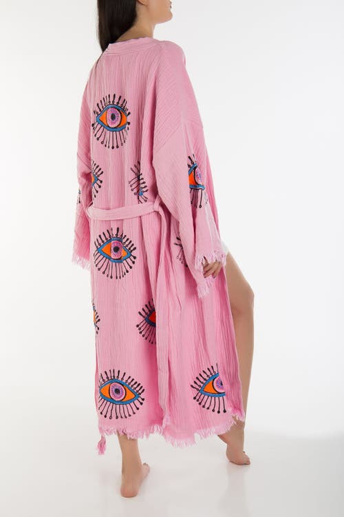 Forever & Always Shoes Aria Evil Eye Handmade Cotton Kimono In Light Pink