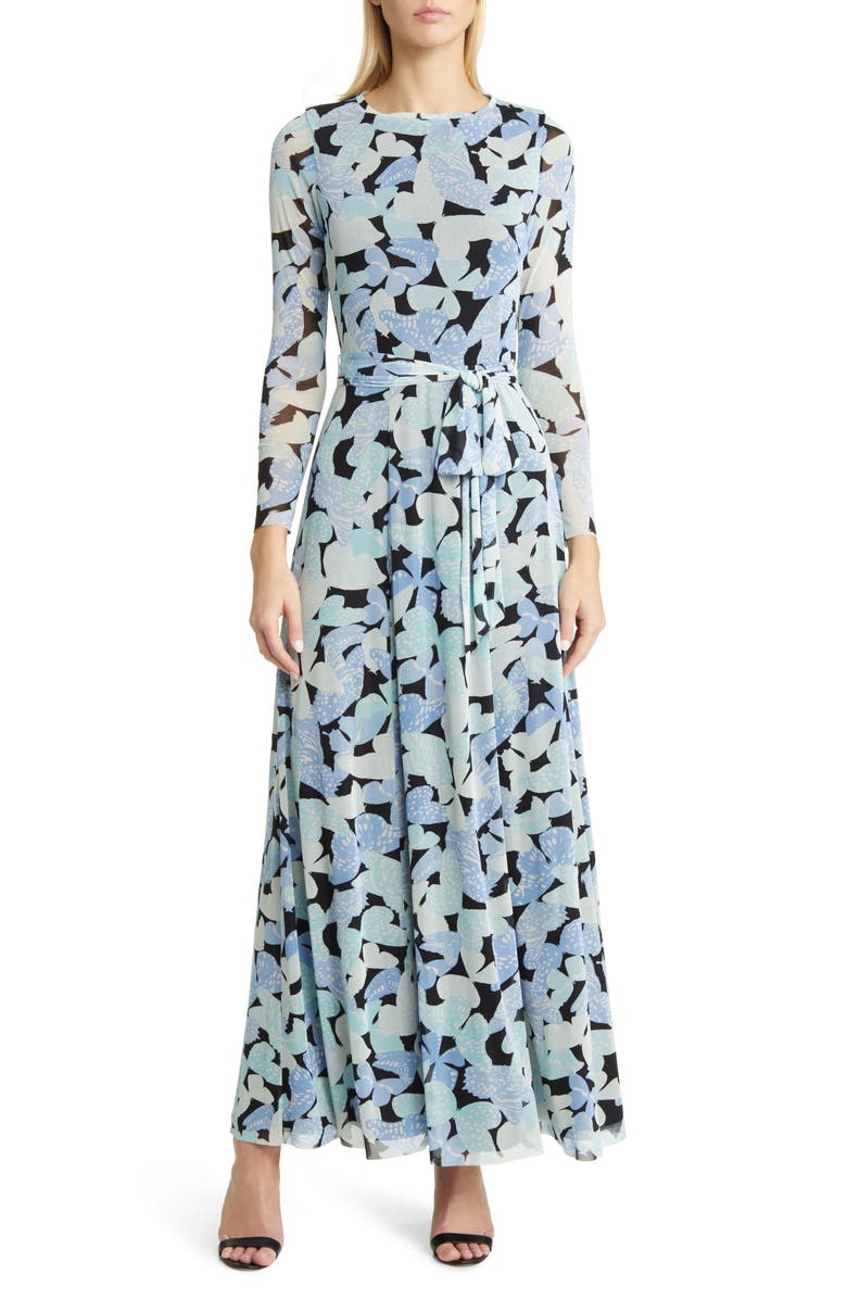 Anne Klein Butterfly Print Long Sleeve Dress, Main, color, 