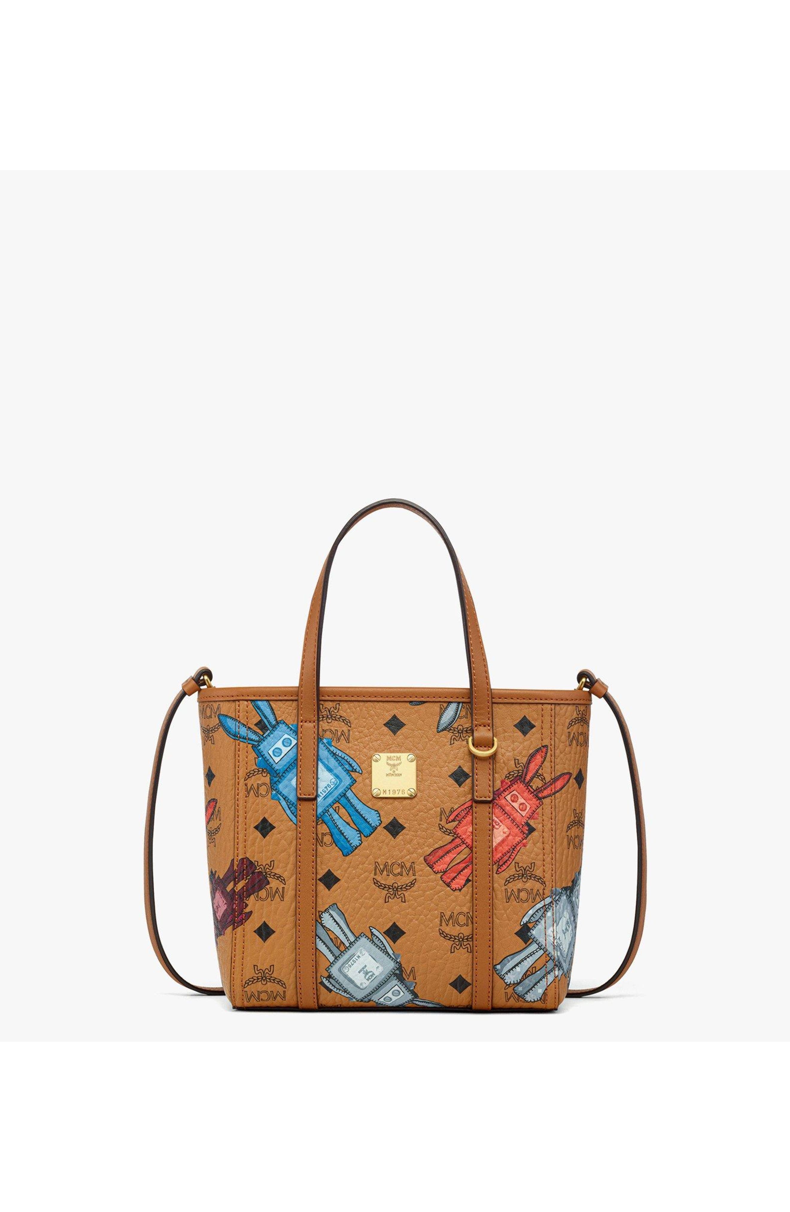 MCM Mini Toni Top-Zip Shopper in Rabot Visetos, Main, color, Cognac