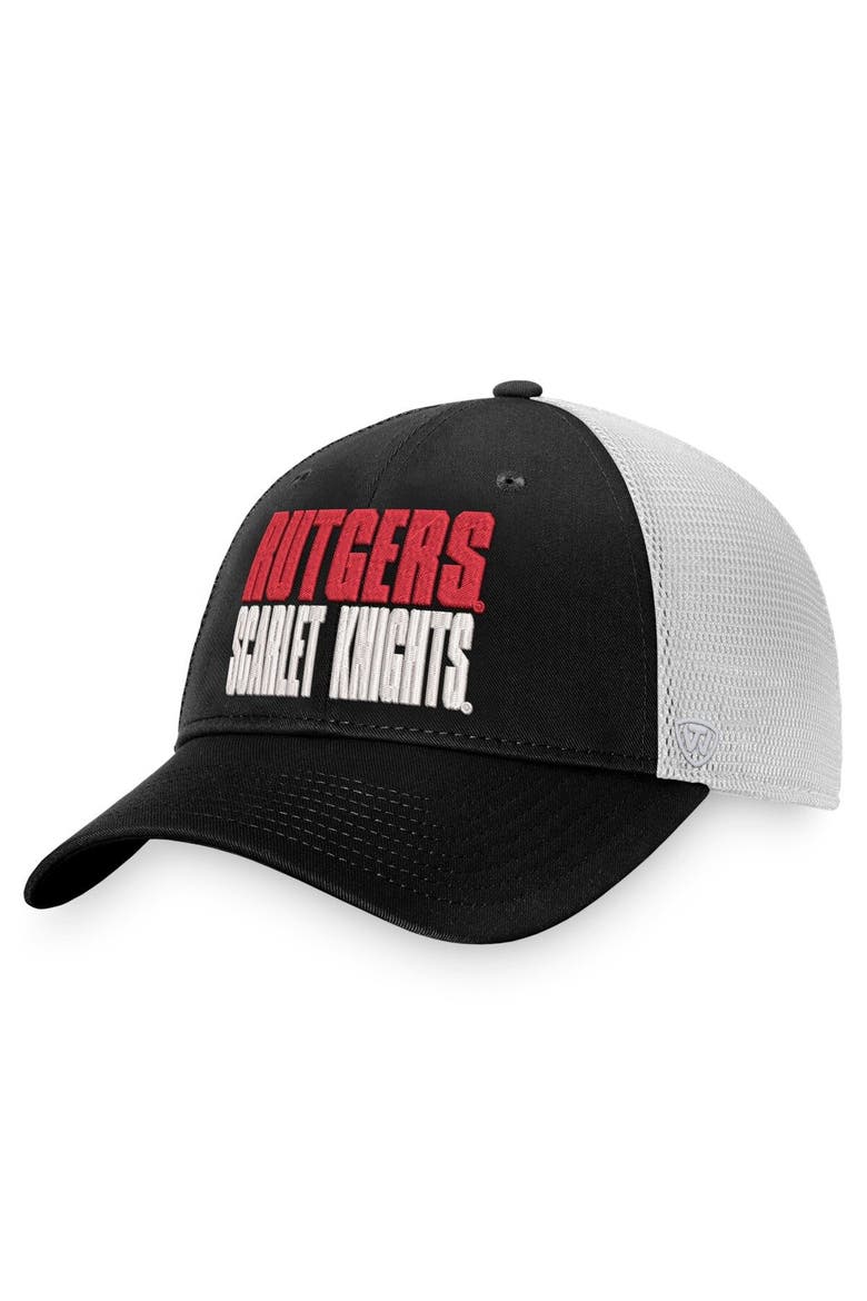 Men's Top of the World Black/White Rutgers Scarlet Knights Stockpile Trucker Snapback Hat, Main, color, Black