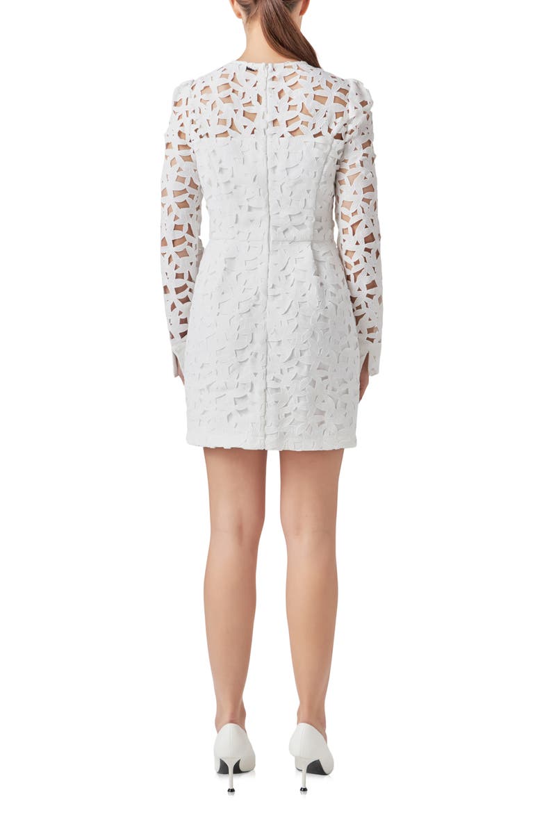 Floral Lace Long Sleeve Minidress, Alternate, color, WHITE