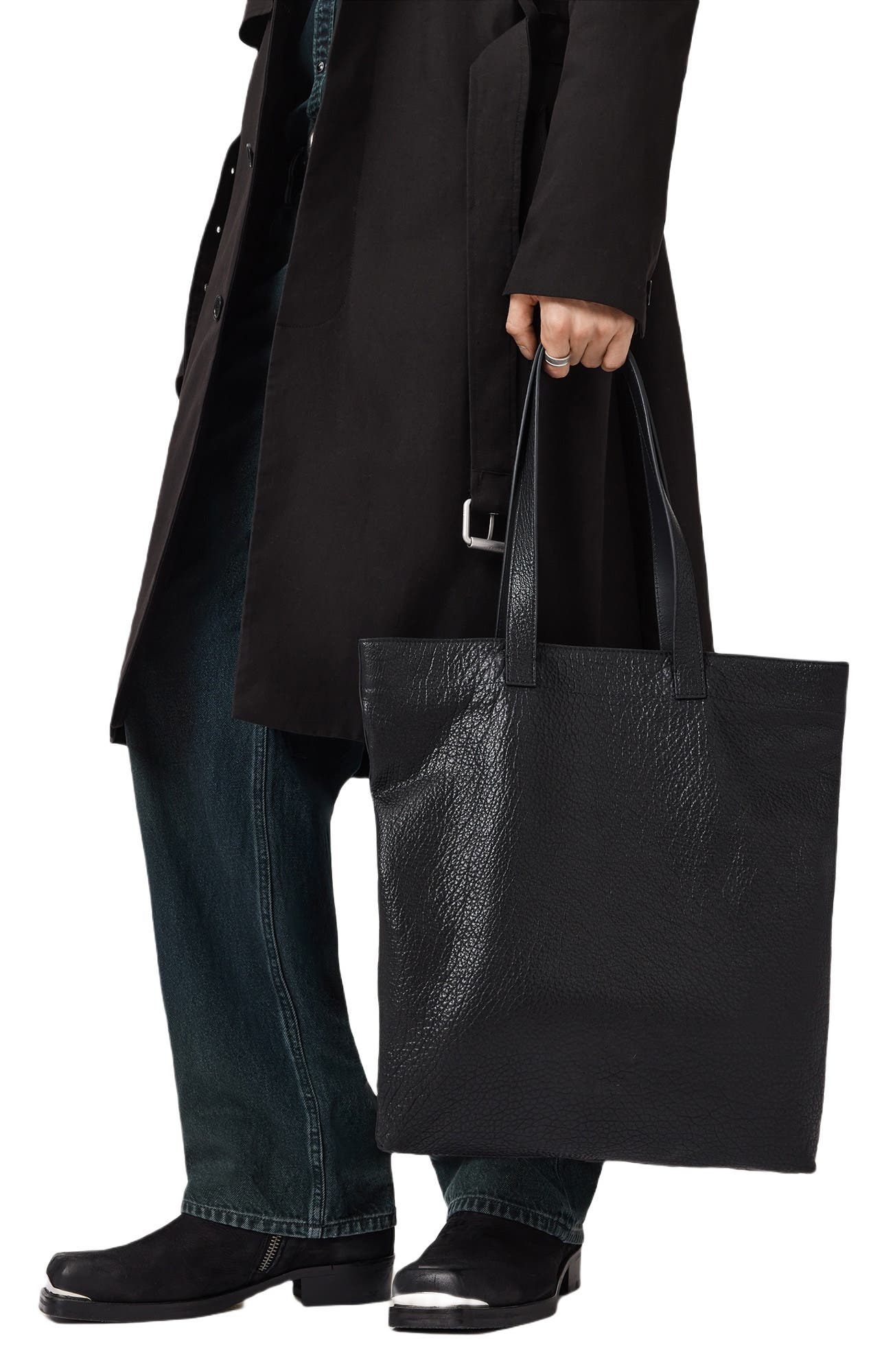 AllSaints Yuto Leather Tote, Alternate, color, Black