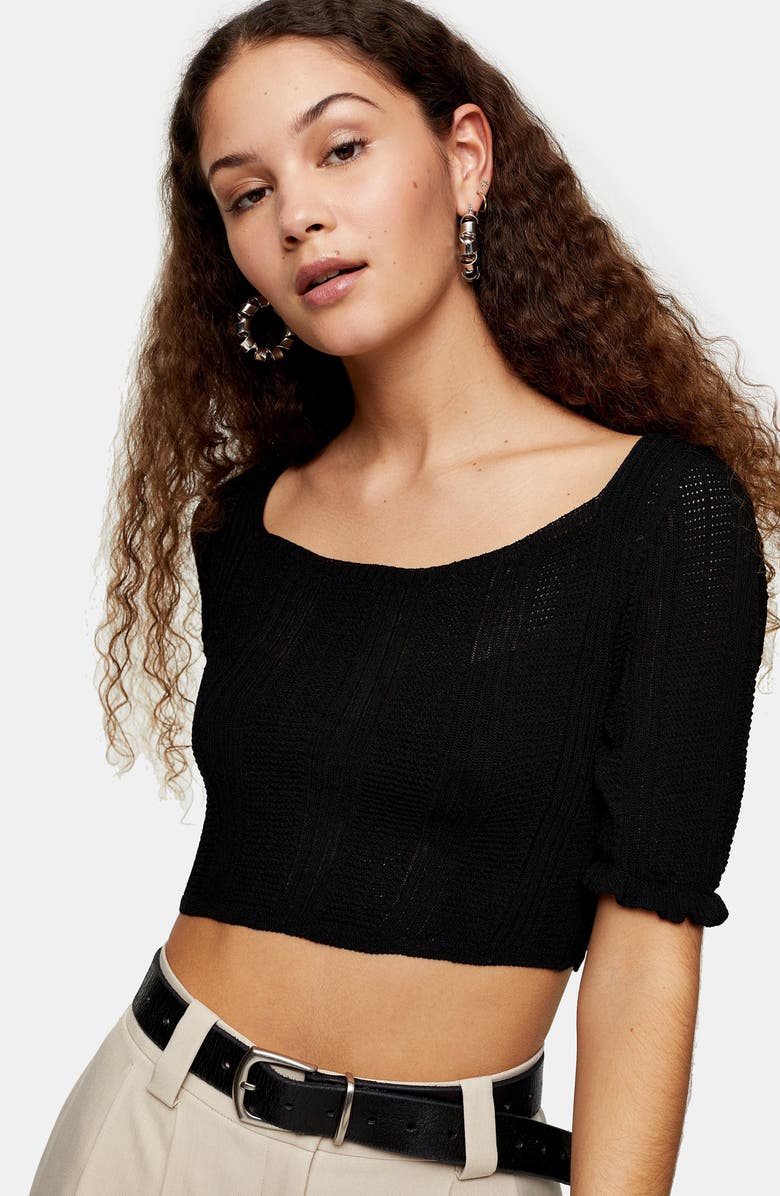 Topshop IDOL Frill Sleeve Crop Sweater, Alternate, color,