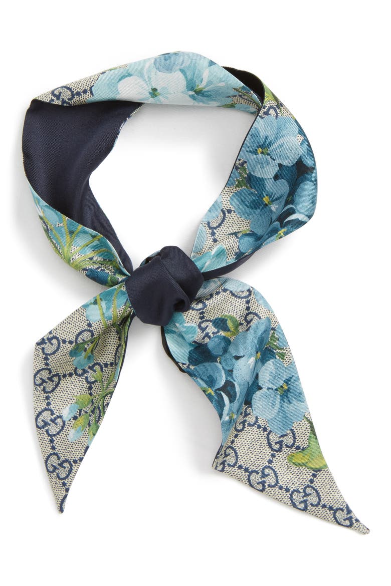 GG Blooms Skinny Scarf, Main, color, 4069 MID.NIGHT BL/ SKY BLU