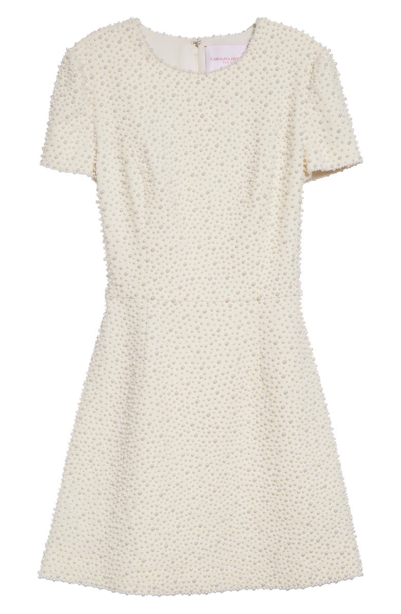 Carolina Herrera Faux Pearl Embellished A-Line Minidress, Alternate, color, Ivory