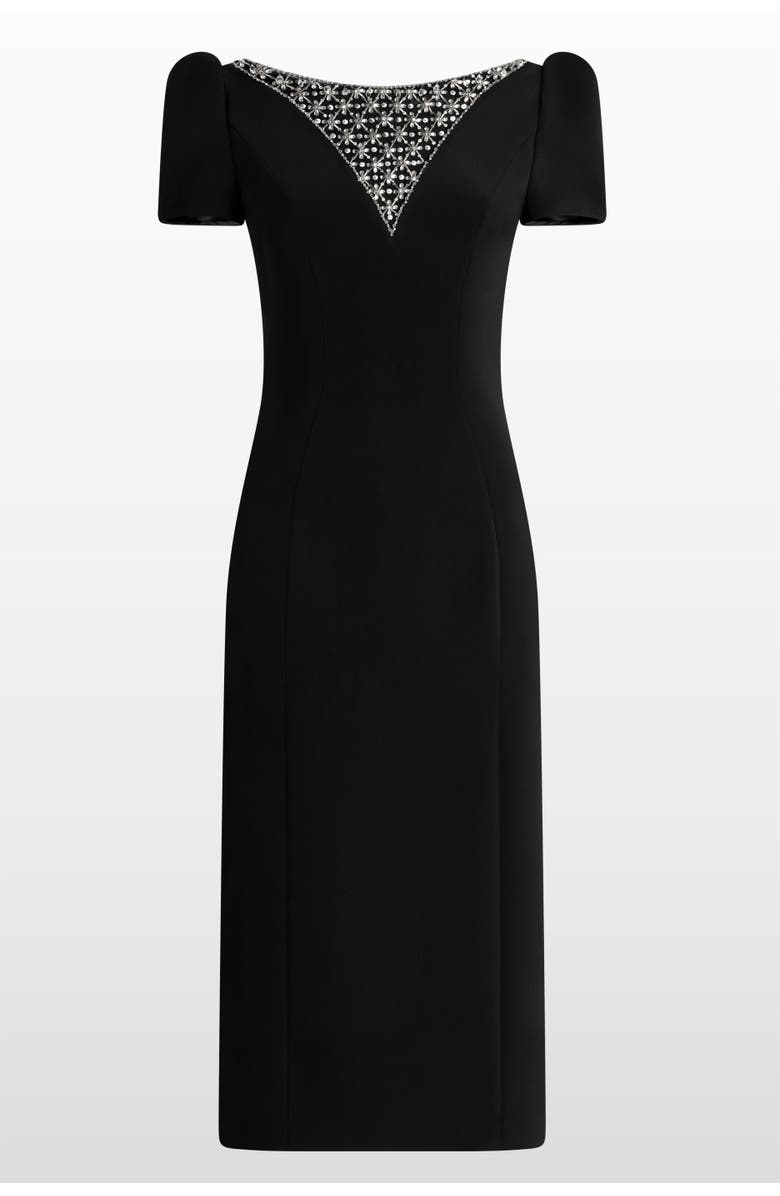 Jenny Packham Vienna Embellished Puff-Sleeve Midi Dress, Main, color, Liquorice