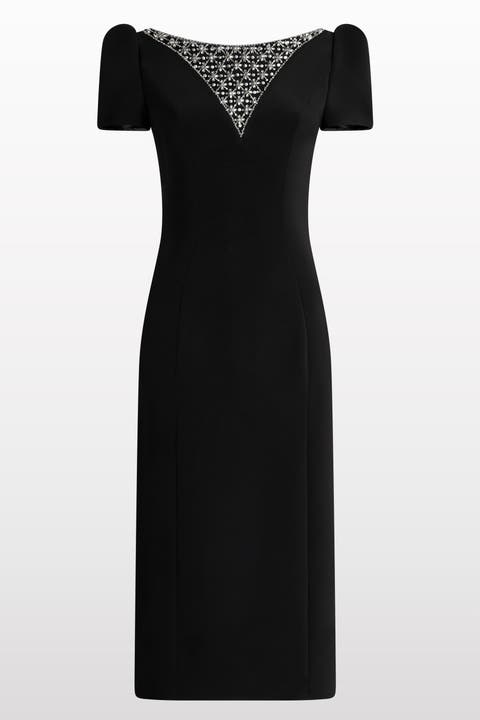 Vienna Embellished Puff-Sleeve Midi Dress