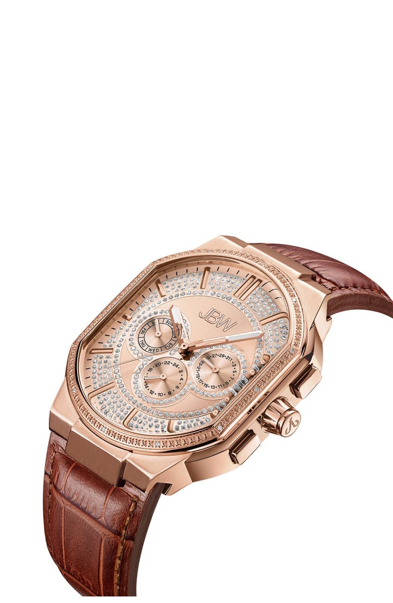 JBW Men's Orion Diamond Croc Embossed Leather Watch, 43mm - 0.12 ctw, Alternate, color, 