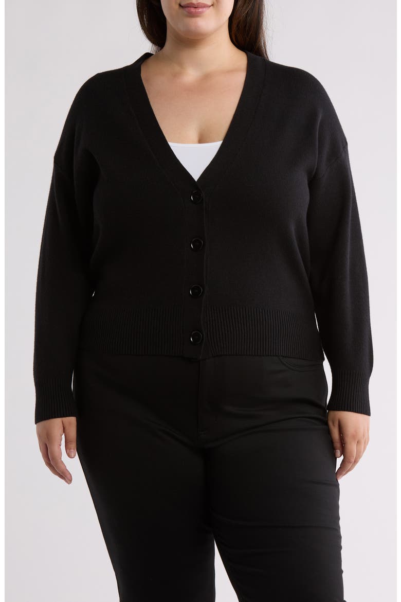 V-Neck Double Knit Cardigan, Main, color, BLACK