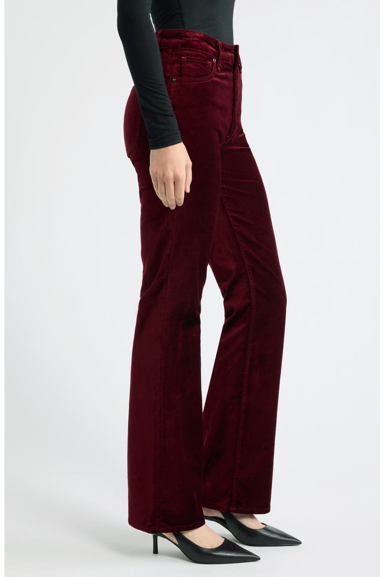 High Waist Bootcut Velvet Jeans, Alternate, color, DEEP GARNET