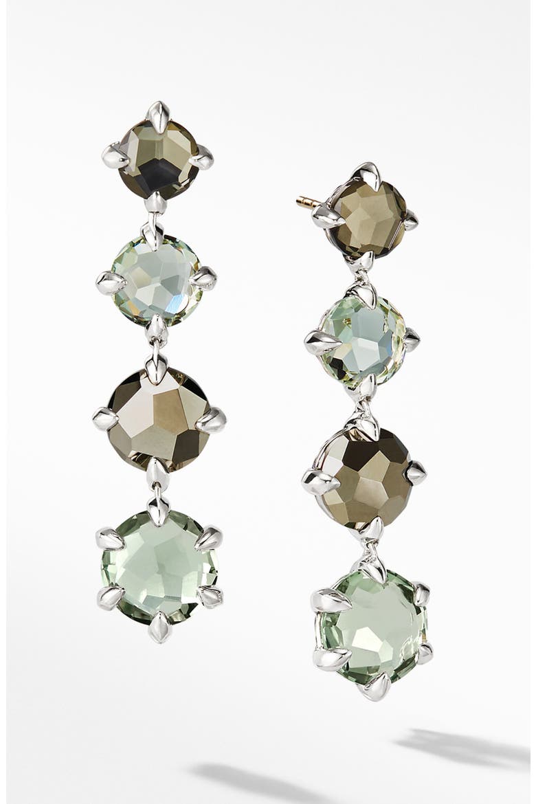 Chatelaine® Drop Earrings with Blue Topaz, Main, color, STERLNG SILVER/ PRASIOLITE