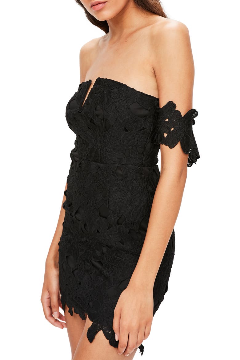 Lace Bardot Minidress, Alternate, color, BLACK