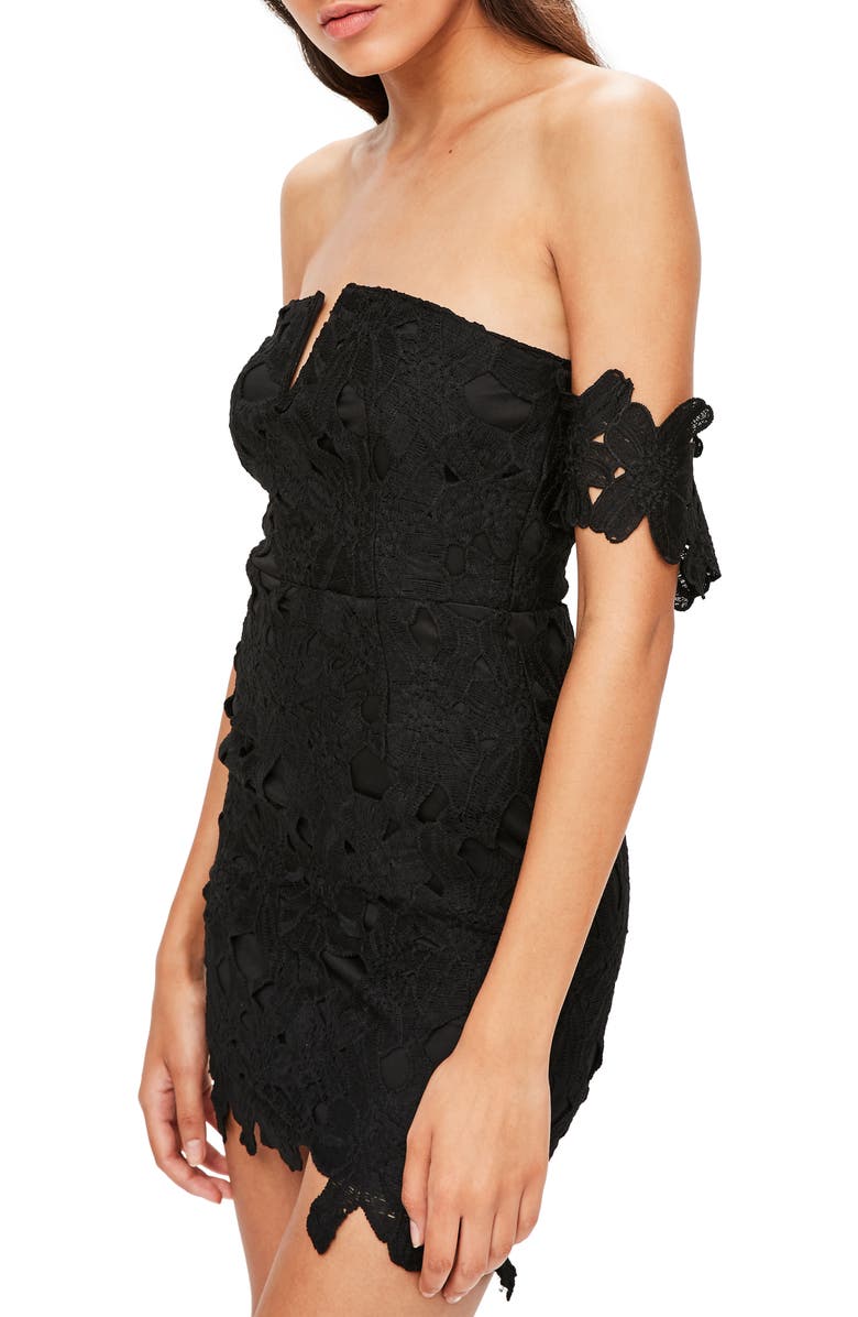 Missguided Lace Bardot Minidress, Alternate, color, 