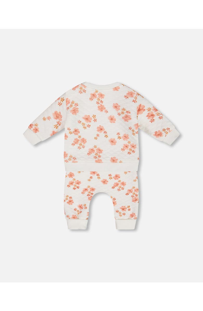 Deux par Deux Baby Girl's Printed Quilted Top And Pant Set White And Pink Flowers, Alternate, color, White And Pink Flowers